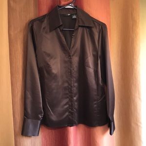 Dressy Flattering Chocolate Brown Satin Top - Size 14